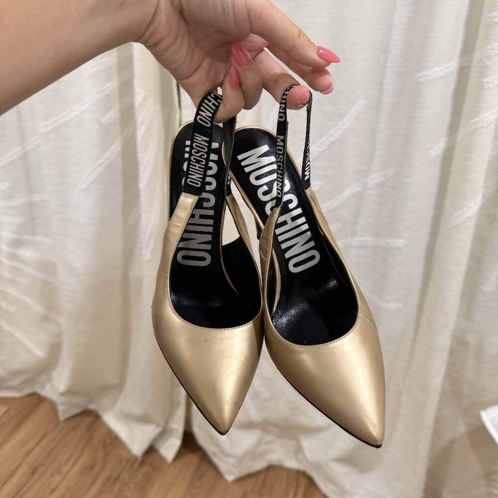 MOSCHINO slingback gold heels size 7